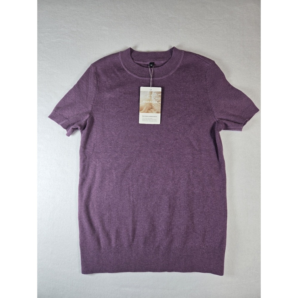Arach & Cloz Women's‎ Wool Blend Sweater Short Sleeve, Crew Neck, Purple, XS NWT